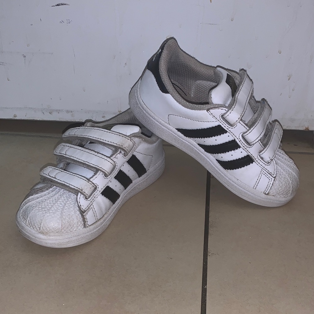 adidas Kids White and Black Velcro Sneakers